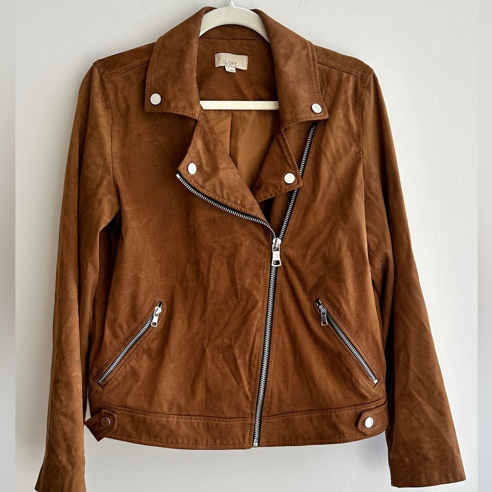 LOFT Tan Leather Jacket with Silver Accents